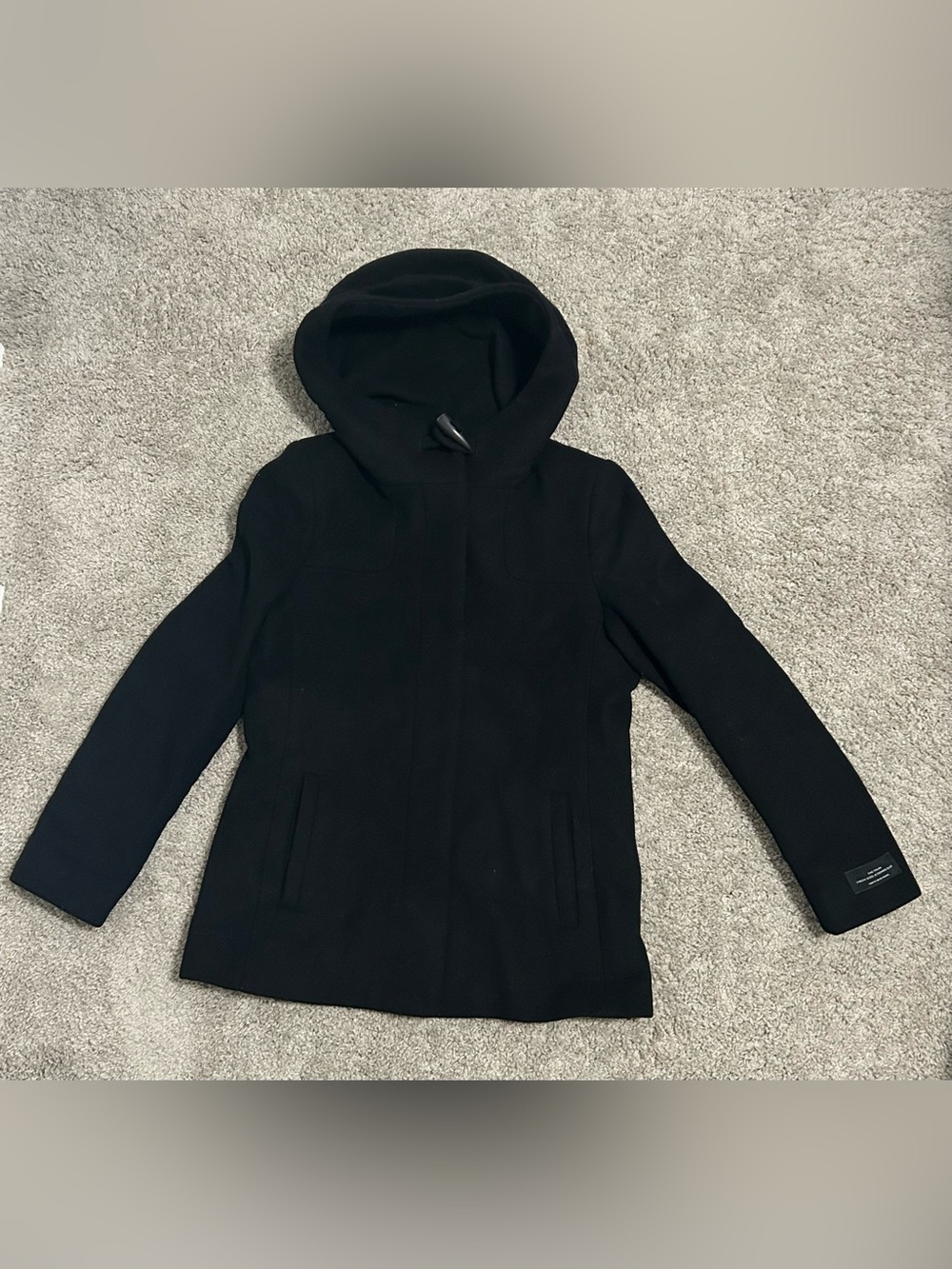 Babaton Women’s Black Wool Cashmere Blend Hooded Coat Size S Lined